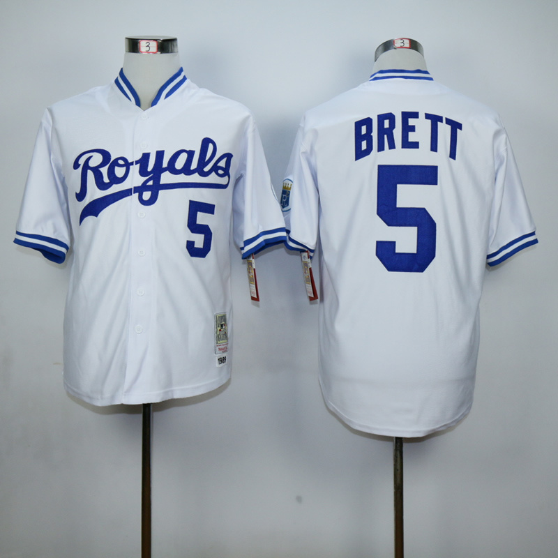 Men Kansas City Royals 5 Brett White Throwback 1989 MLB Jerseys